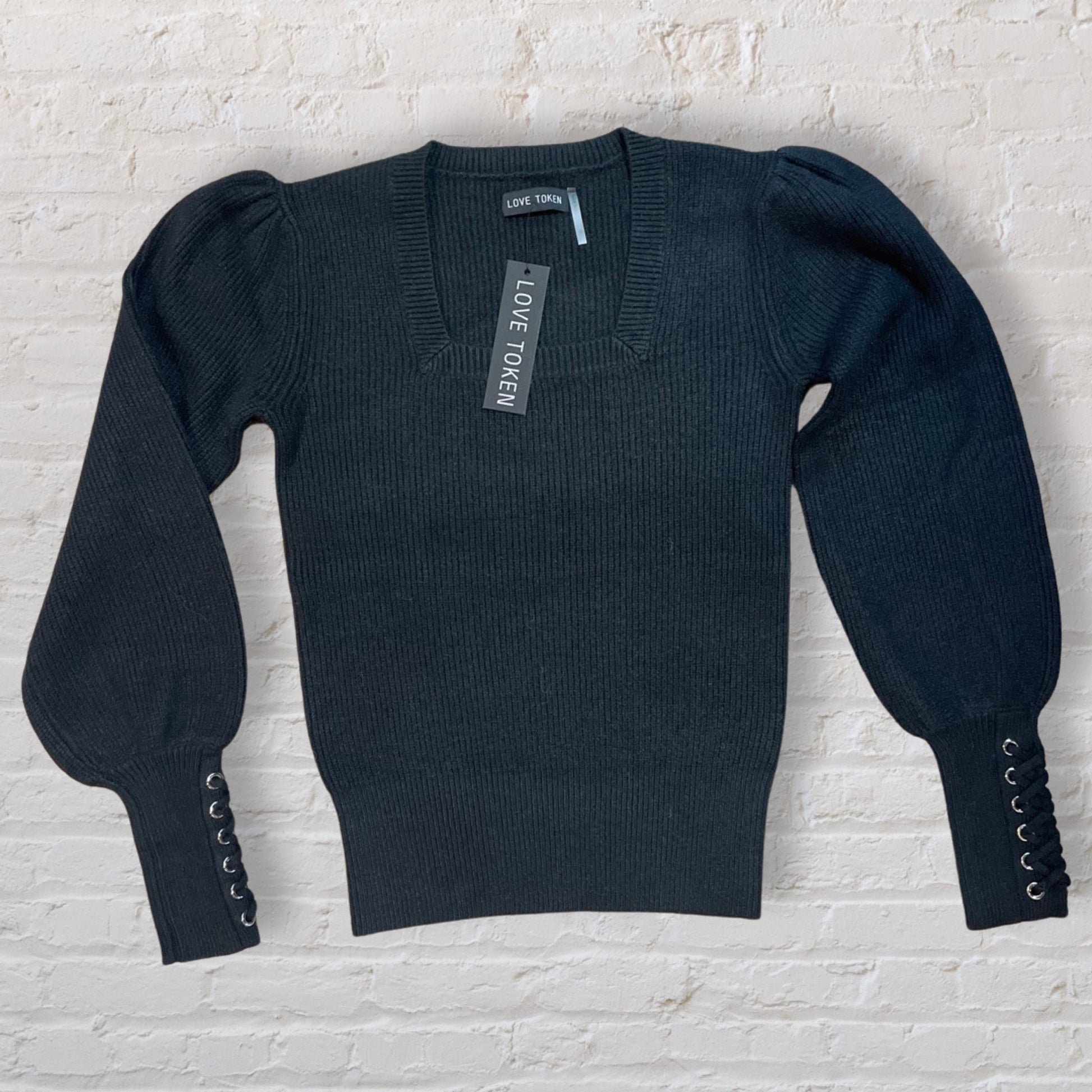Love Token NYC Ribbed Sweater with Grommets Black Clothing