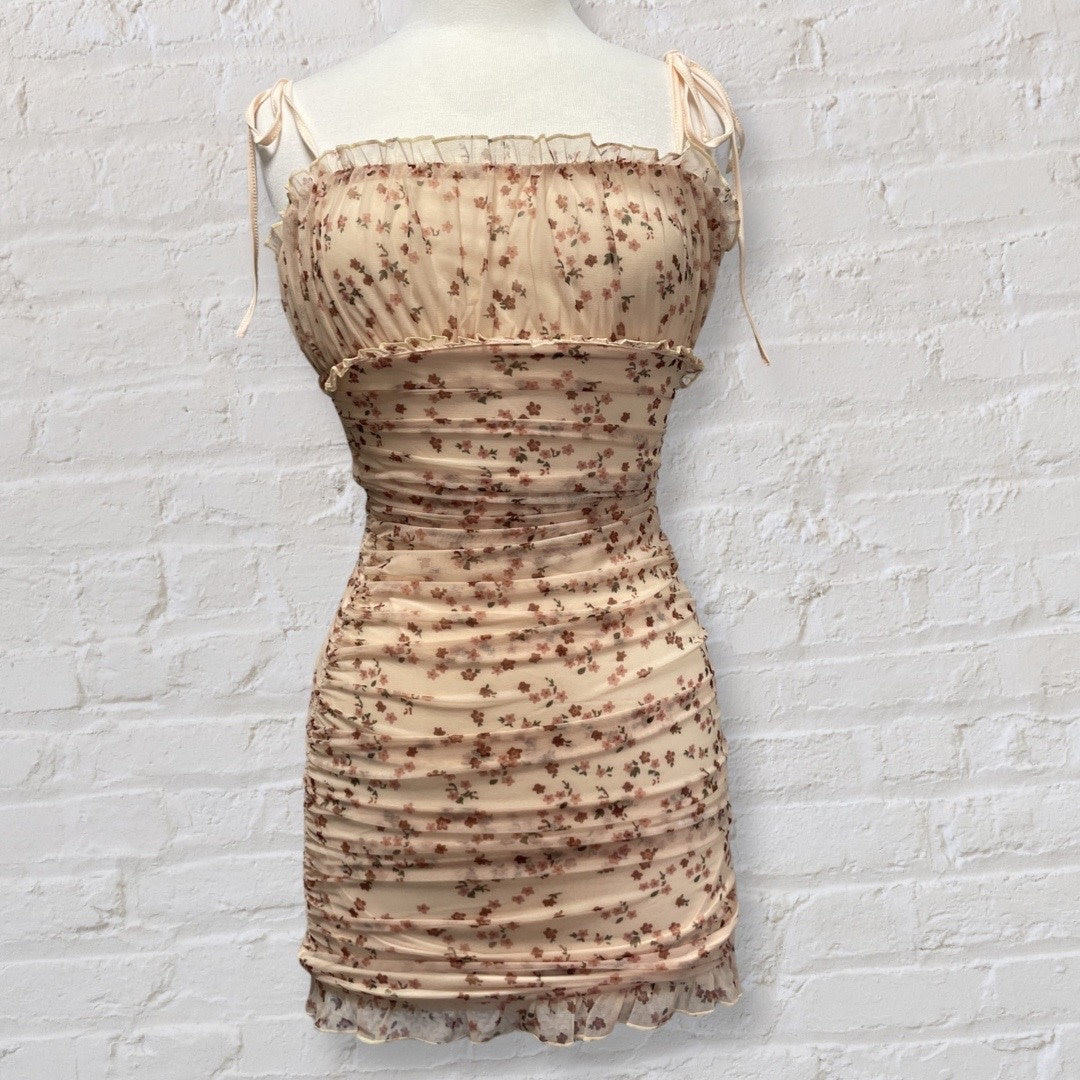 KatieJ NYC Juniors Peach Floral Ruched Ava Dress