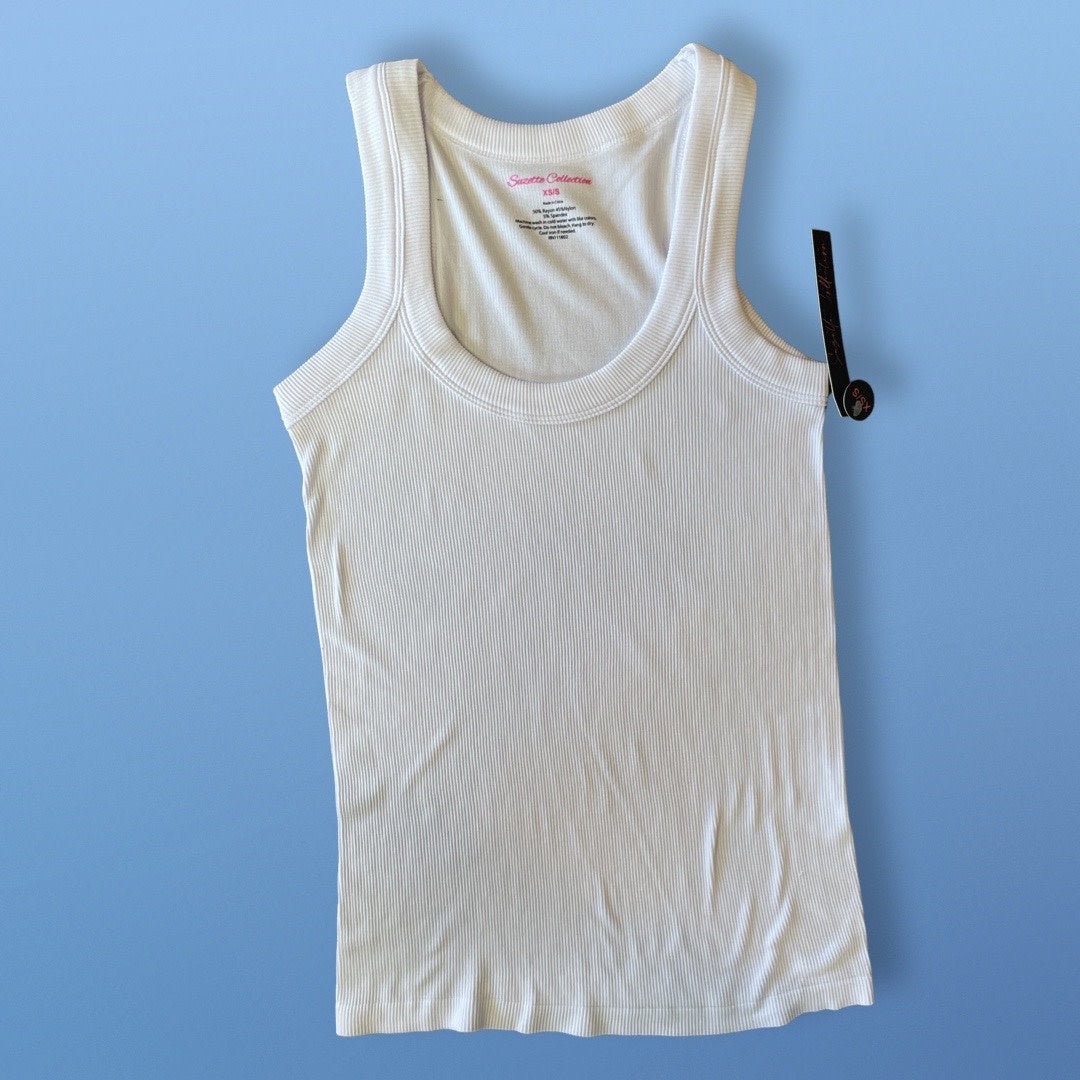 Suzette Ribbed Fitted Tank- Full Length White Clothing