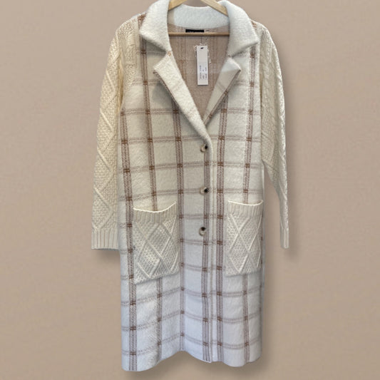 Plaid Cardigan with Knitted Sleeve Small