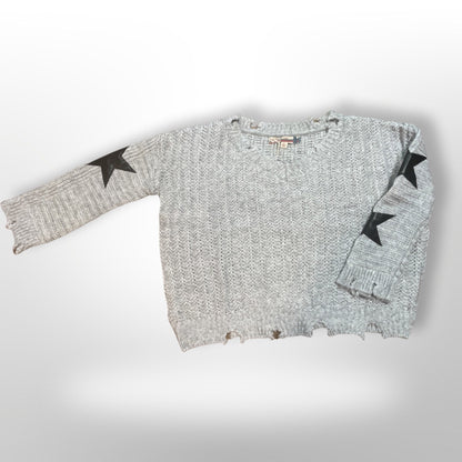 Vintage Havana Girl Distressed Sweater with Leather Stars