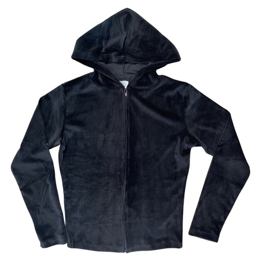 Girls Velour Long Sleeve Zip Up Hoodie Black sweatshirt